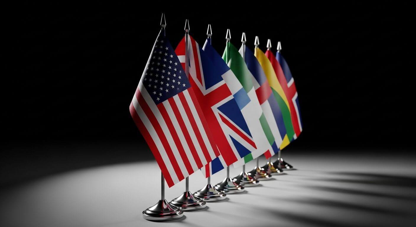 International flags on a table